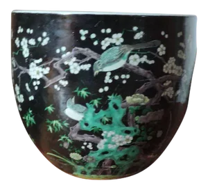 19th Century Chinese Famille Noir Porcelain Fish Bowl Planter