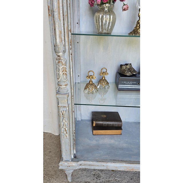 1930s Vitrine Cabinet, French Bluish Display Cabinet/ Case, Cracked / Peeling Finish For Sale - Image 10 of 18