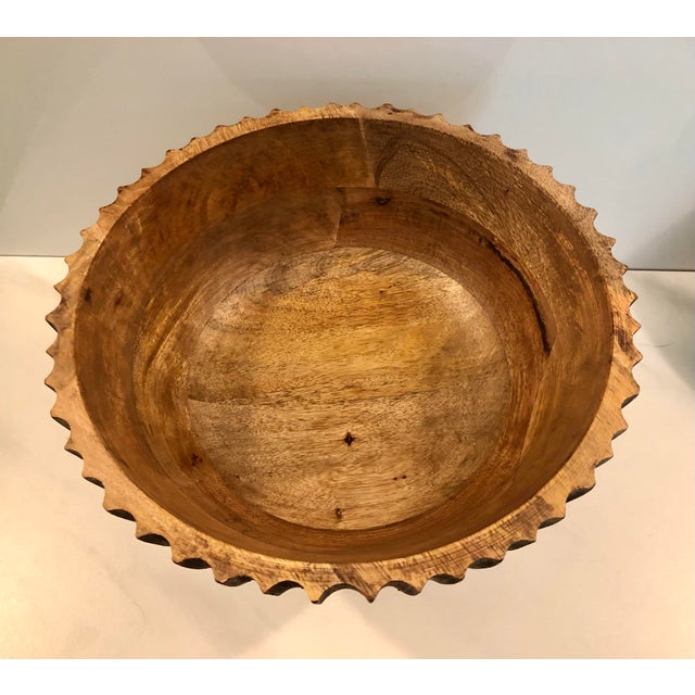 Mid-Century Modern 1970s Fluted Wood on Gold Pedestal Bowl For Sale - Image 3 of 11