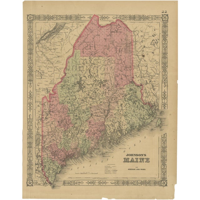 Antique Maine County Map, 1864 For Sale
