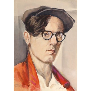 Erik Freyman, Self Portrait, Watercolor With Pastel For Sale