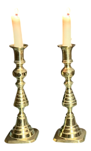 Victorian Brass Candlesticks, 1895, Set of 2