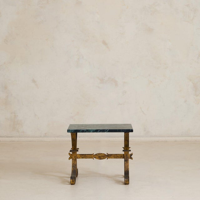 French Art Deco Gilt Iron + Green Marble Side Table, 1950s - 2 Available For Sale In Chicago - Image 6 of 11