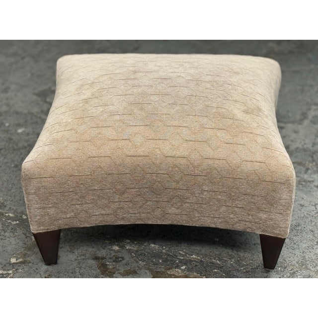 Wood Custom Design Taupe Chenille Patterned Ottoman For Sale - Image 7 of 12
