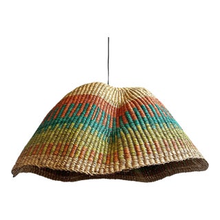 Orange Turquoise & Lime Bolga Wave Basket Pendant Light For Sale