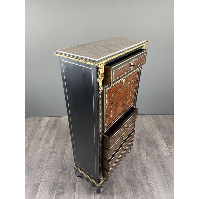 Antique 19th Century Napoleon III Secretary in Marquetry and Gilt Bronze For Sale - Image 4 of 13