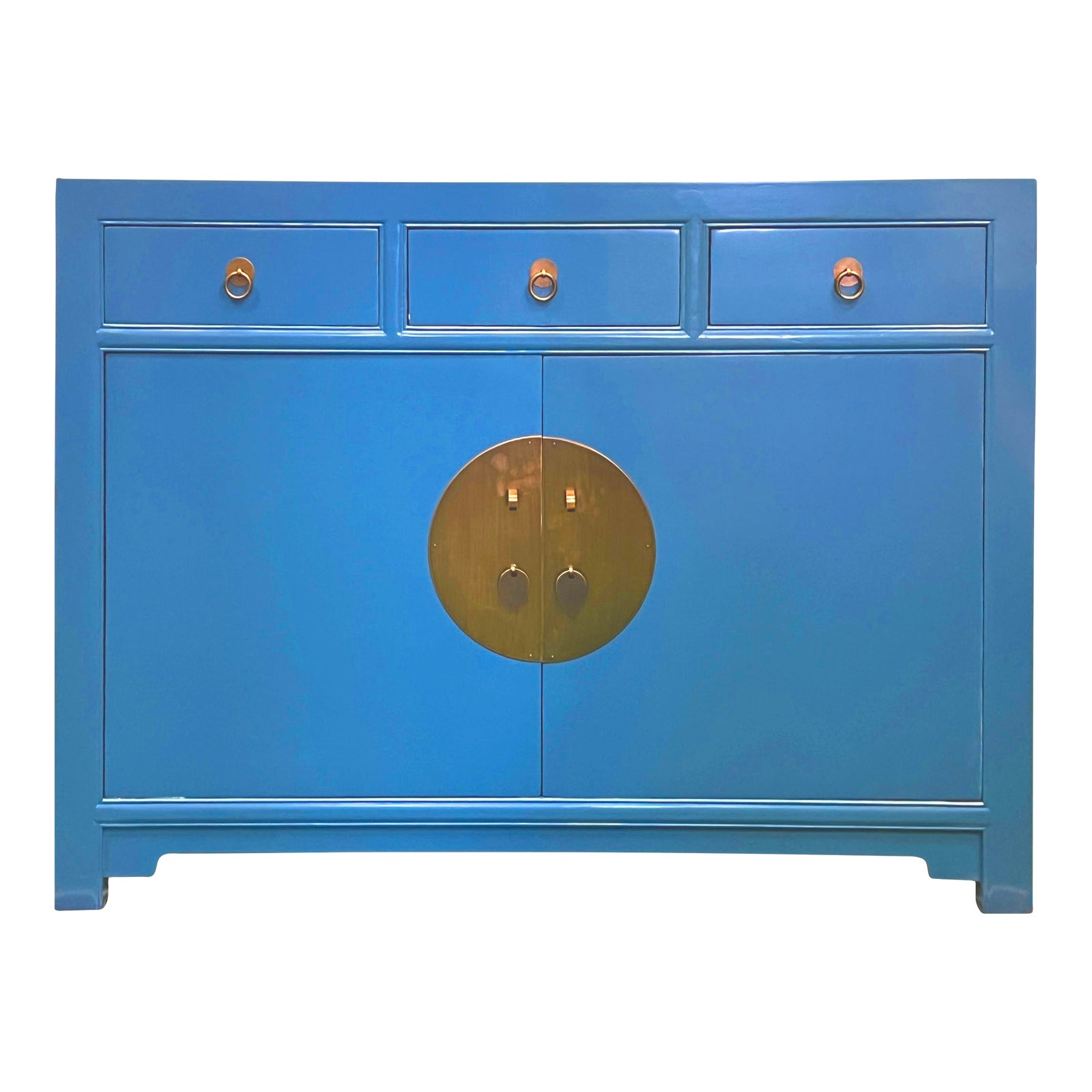 Chinese Oriental Bright Blue 3 Drawers Sideboard Buffet Table