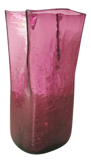 Mid 20th Century Blenko Amethyst Crackled Glass Vase