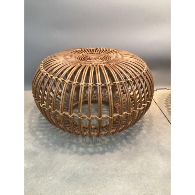 Mid-Century Modern Pair of Vintage Franco Albini Style Rattan Pouf Ottoman Footstools For Sale - Image 3 of 8