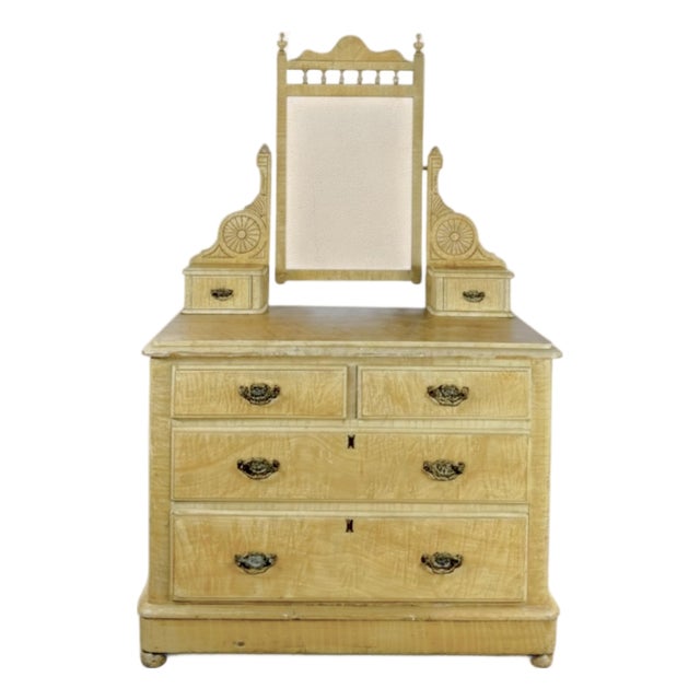 Antique English Scumble Painted Dressing Chest With Mirror For Sale