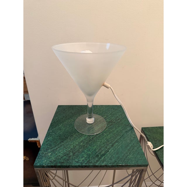 Contemporary Vintage 1990s Pop Art Inspired Frosted Martini Glass Accent Lamp | Cocktail Glass Table Lamp. Manner of David Krys For Sale - Image 3 of 7