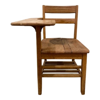 Mid 20th Century Solid Wood Industrial Rustic Student Writing Desk Chair For Sale