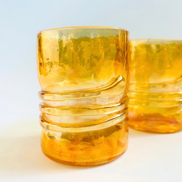 Esteban Prieto Iridescent Orange Lowball Tumblers - Set of 2 For Sale - Image 4 of 10