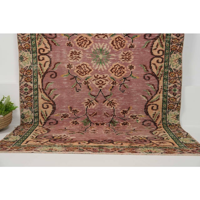 Textile 1970s Vintage Turkish Handmade Wool Cotton Pink Area Rug For Sale - Image 7 of 12