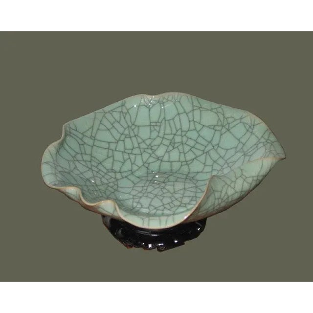 2010s Asian Modern Lotus Leaf Celadon Porcelain Plate For Sale - Image 5 of 8