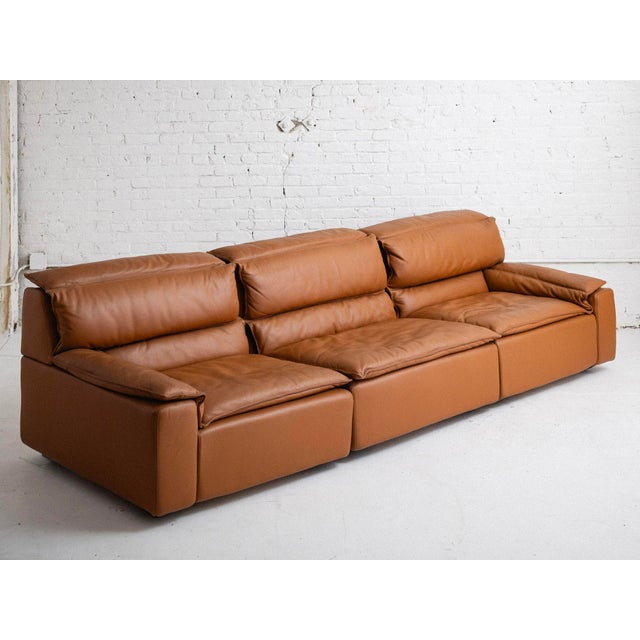 Italian mid-century three-piece modular sofa by Carlo Bartoli for Rossi Di Albizzate in original leather upholstery....