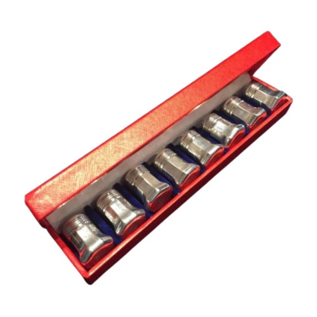 Mid 20th Century Vintage Cartier Solid Silver Set of Salt and Pepper Octagonal Form Box of 8 For Sale - Image 5 of 9