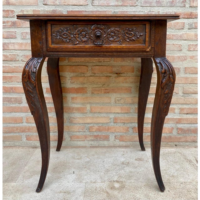 French Carved Walnut Side Table, 1940s For Sale - Image 16 of 18