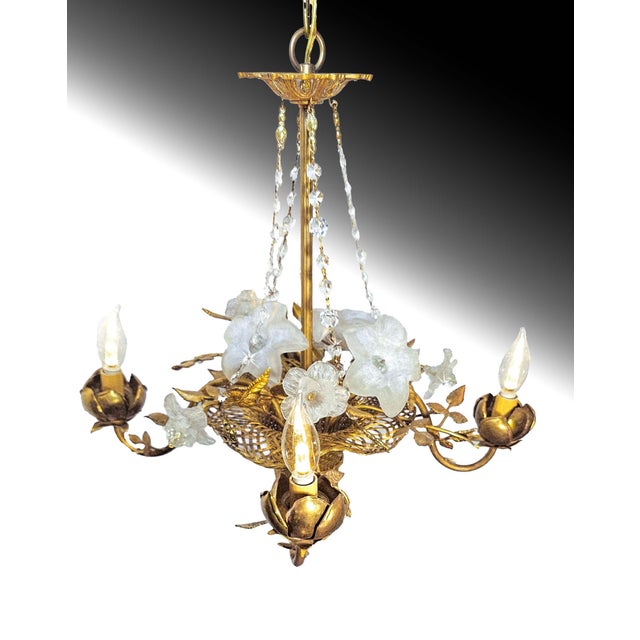 Antique French Art Nouveau Gilt Woven Bronze Basket Chandelier For Sale In Los Angeles - Image 6 of 8