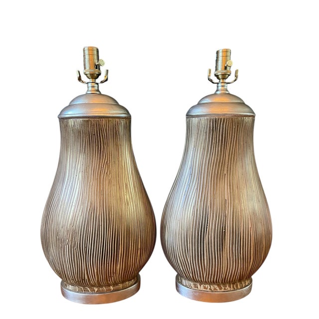 Copper Wildwood Textured Ceramic Table Lamps, a Pair For Sale - Image 8 of 12