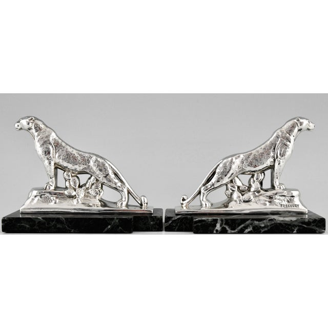 Art Deco Silvered Panther Bookends by Maurice Frecourt, 1930, Set of 2 For Sale - Image 3 of 12