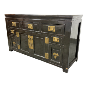 Tianjin Influenced Black Lacquer Sideboard, Vintage