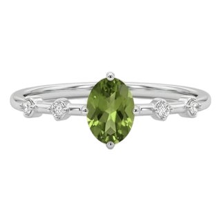 Peridot Engagement Ring in 925 Sterling Silver, August Birthstone Green Gemstone Ring Us 7 For Sale