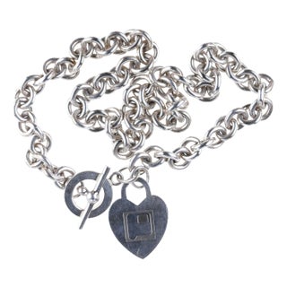 16" Retro Sterling Toggle necklace with Pink Visual heart For Sale