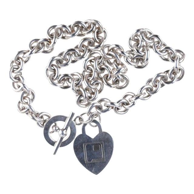 16" Retro Sterling Toggle necklace with Pink Visual heart For Sale