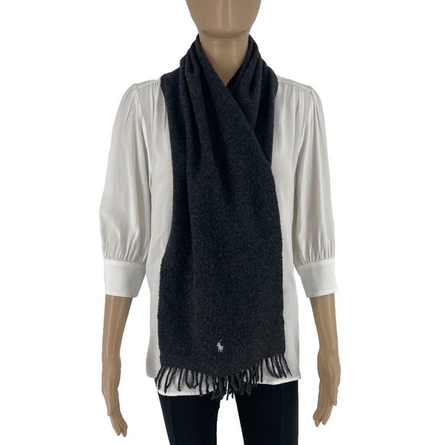 American Late 20th Century Polo Ralph Lauren Dark Grey 100% Wool Scarf For Sale - Image 3 of 8