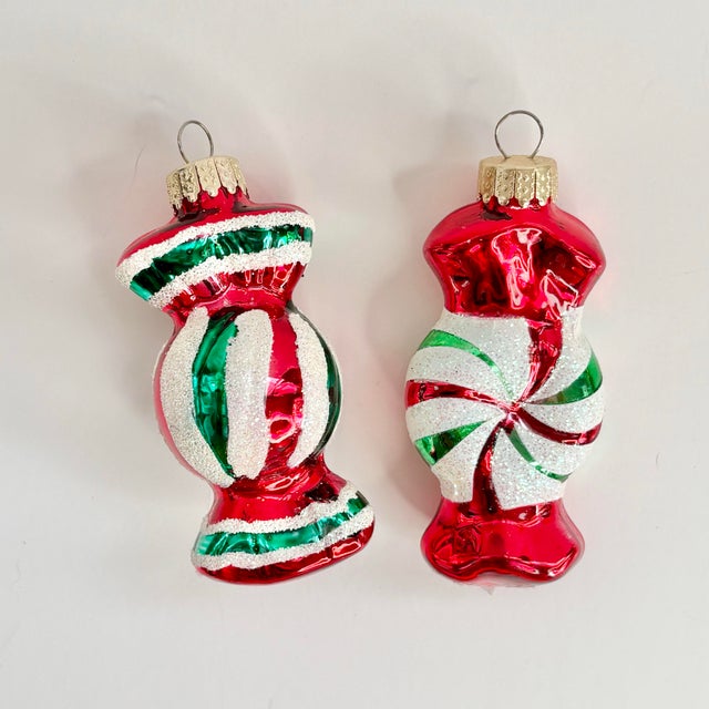 Glass Candy Christmas Ornaments, Set of 2 - Wrapped Peppermint Sweets Decor For Sale - Image 9 of 10