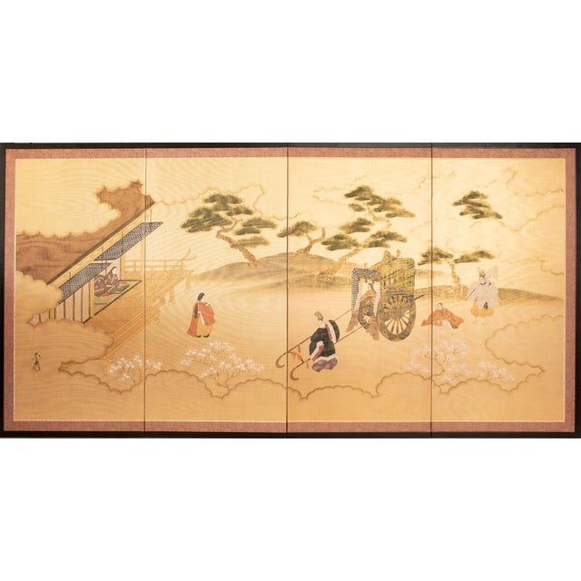 1970-1980s Shōwa Era Japanese Silk Byobu Screen "The Tale of Genji" For Sale - Image 18 of 18