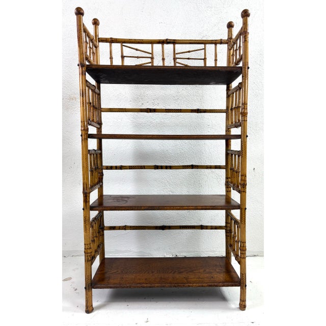Wood Antique Handcrafted Bamboo and Oak Etagere For Sale - Image 7 of 12