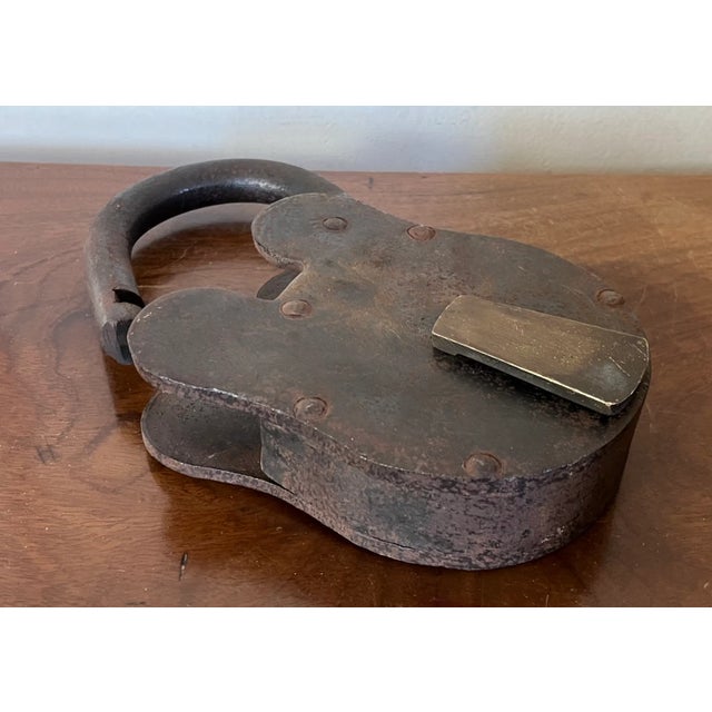 Very Large Antique 19th Century Folk Art Iron and Brass Padlock For Sale - Image 12 of 12