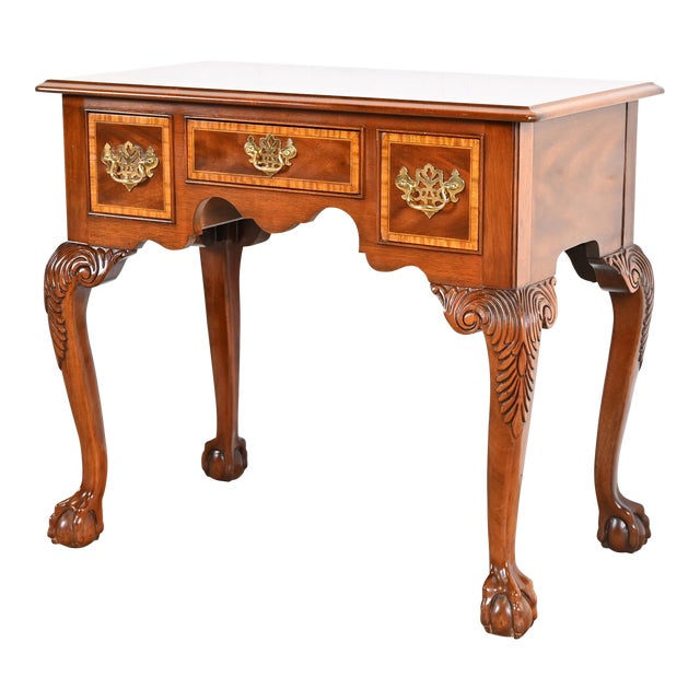 Councill Furniture Chippendale Banded Mahogany Lowboy Dressing Table or Entry Table For Sale