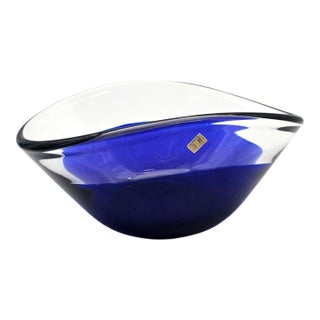 Hadeland Blueberries Cobalt Art Glass Bowl 9" by Willy Johansson For Sale