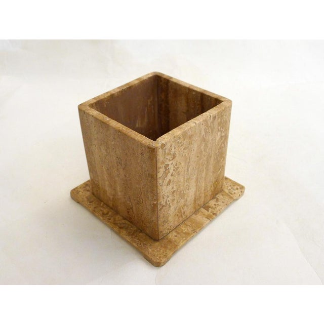 Large square pot/vase on a base, ideal as a planter, brush holder, pencil holder, etc., made entirely of ochre beige...