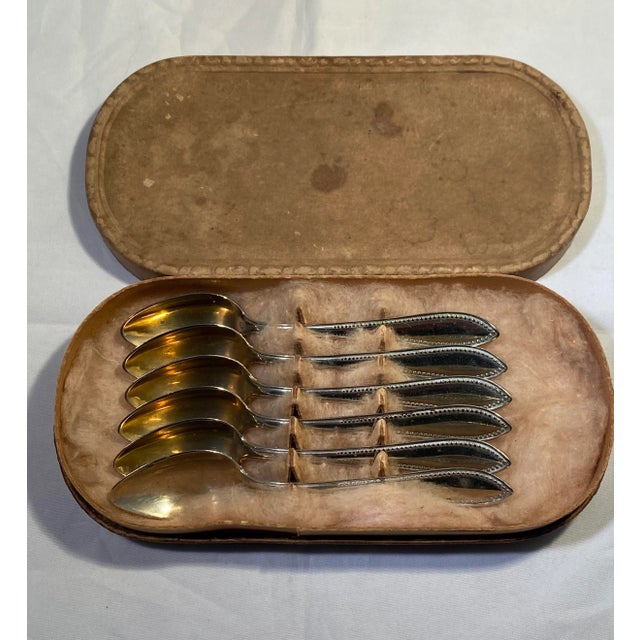 Antique German Henninger Bros. Alpacca Demitasse Spoons in Case - Set of 6 For Sale - Image 10 of 12