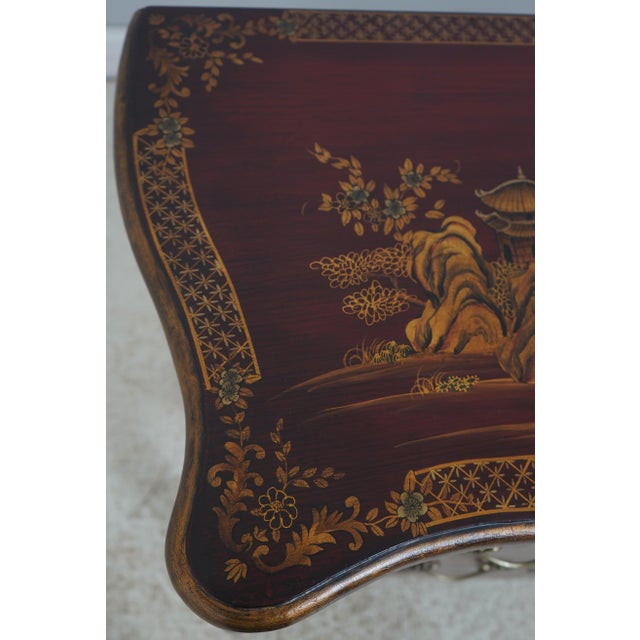 Red & Gold Chinoiserie Serpentine 2 Drawer Commode Dresser For Sale - Image 13 of 16