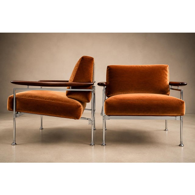Burnt Orange Pair of "Beto" Armchairs by Sergio Rodrigues in Brazilian Rosewood, Chrome & Burnished Cognac Mohair, Brazil, 1958  Lot 886 For Sale - Image 8 of 18