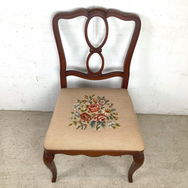Queen Anne Queen Anne Style Side Chair With Needlepoint Seat For Sale - Image 3 of 12