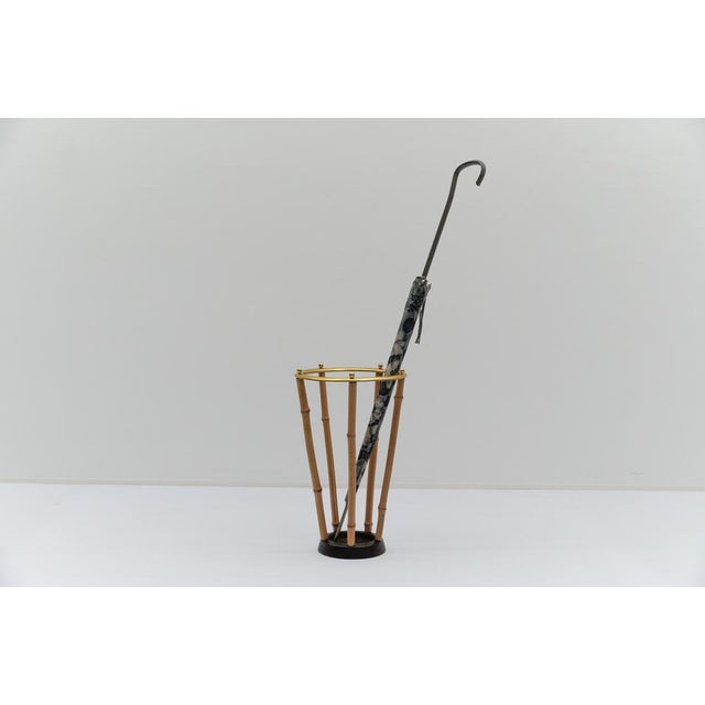 Mid-Century Modern Brass and Bamboo Umbrella Stand, Italy, 1950s For Sale - Image 3 of 10