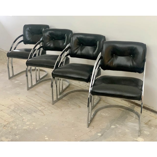 1970s Cantilever Chrome Chairs Milo Baughman Style - Set of 4 For Sale - Image 9 of 9