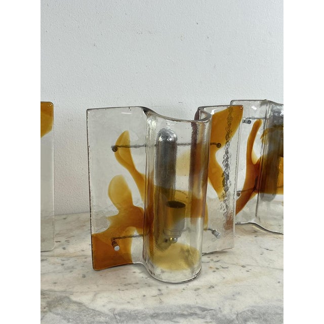 Metal Large Mid-Century Murano Glass Wall Lamps, 1960s, Set of 3 For Sale - Image 7 of 15
