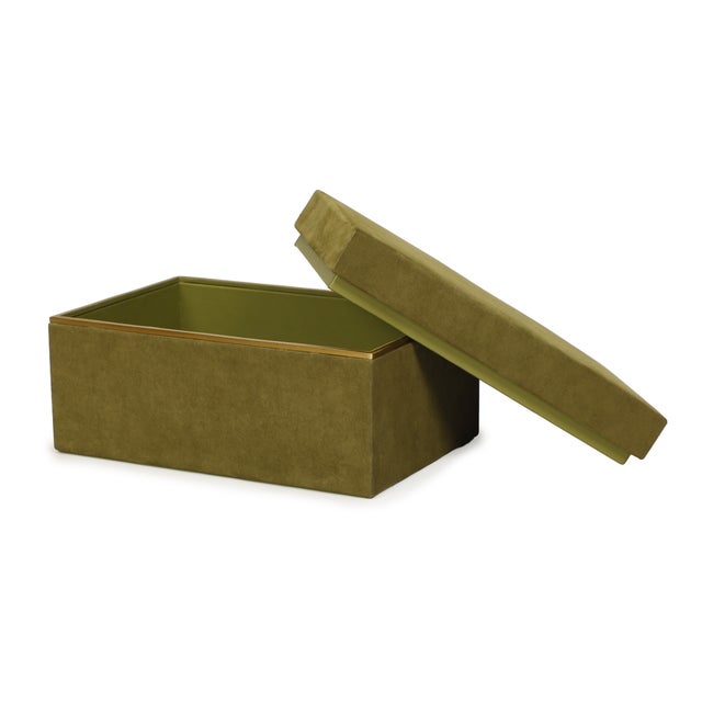 Green Pisa Green Vegan Suede Contract-Grade Storage Box For Sale - Image 8 of 9