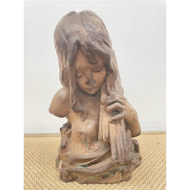 Large Italian Midcentury Clay Female Bust Sculpture For Sale - Image 4 of 8