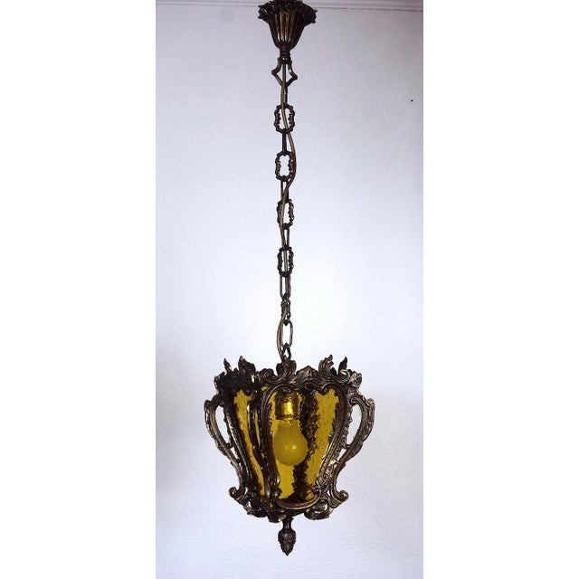 Antique Brass Glass Chandelier, 1930s For Sale - Image 11 of 11