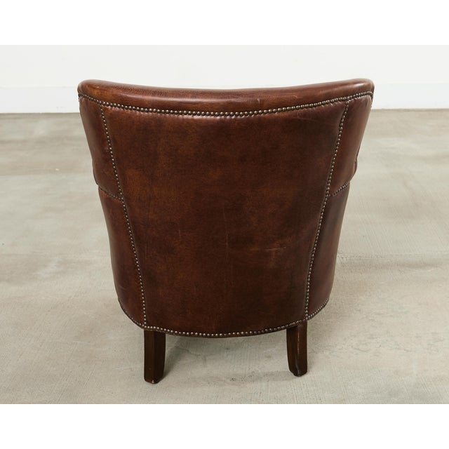French Art Deco Style Cigar Leather Wing Back Club Chair For Sale - Image 16 of 17