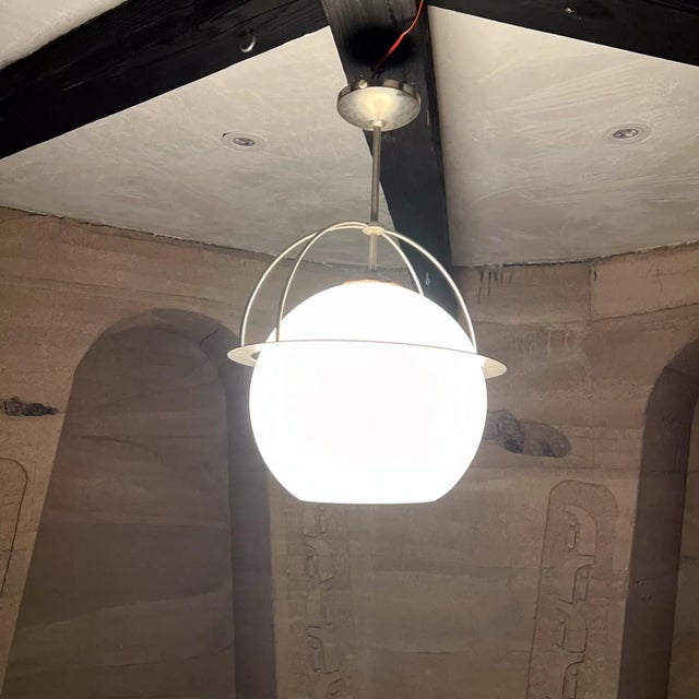 1960s Frosted Glass Pendant Lamp in Vico Magistretti Style Mid Century Modern For Sale - Image 11 of 11