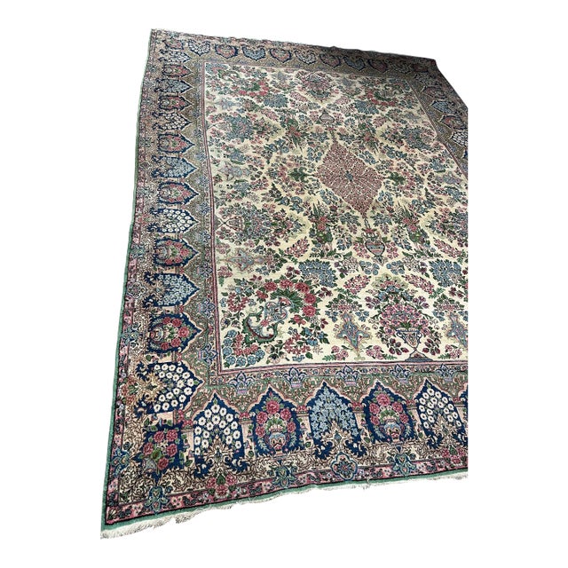 Semi Antique Floral Kerman 9’ X 11’ For Sale